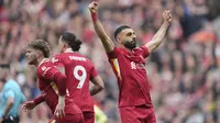 Liverpool meraih kemenangan 3-1 atas Crystal Palace pada laga pekan ke-28 Premier League di Stadion Anfield, Sabtu (8/3/2025) malam WIB. Dua dari tiga gol The Reds disarangkan Mohamed Salah. (AP Photo/Jon Super)