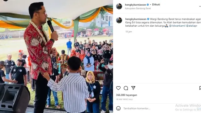 Hengky Kurniawan doakan keselamatan Putra Ridwan Kamil (Foto: Instagram/@hengkykurniawan)