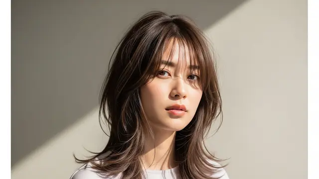 Shaggy Layer dengan Poni Belah Tengah