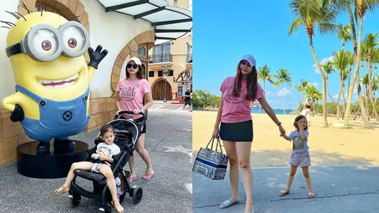 7 Potret Aura Kasih dan Arabella Liburan ke Singapura, Seru Main di Pantai