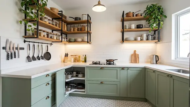 Model Dapur Kecil dengan Penyimpanan Vertikal agar Leluasa saat Masak/AI Generated