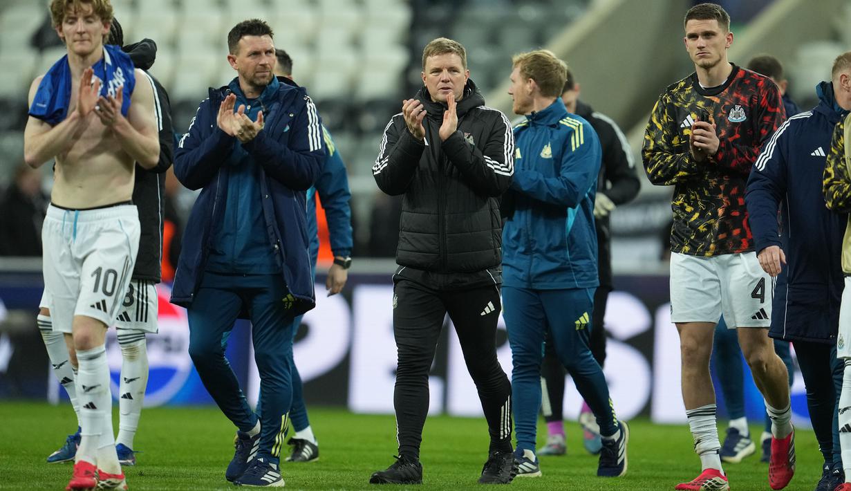 Kemenangan agregat 9-3 membuat skuad asuhan Eddie Howe melaju ke babak 16 besar dengan menghadapi lawan antara Barcelona atau Chelsea. (AP Photo/Jon Super)