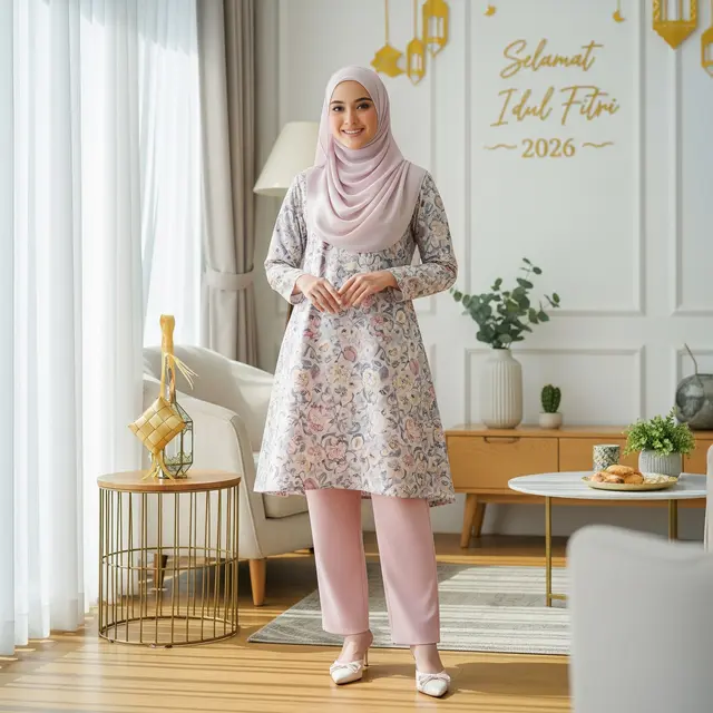 Trend Baju Set Motif Floral dan Celana Polos untuk Lebaran (Gemini AI)