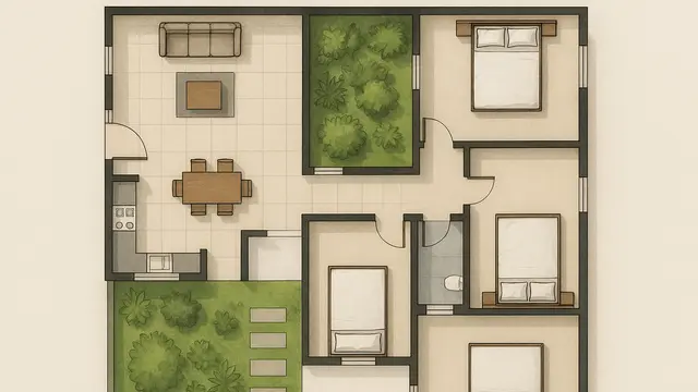 Denah Rumah 3 Kamar Ukuran 7x12 Leter L