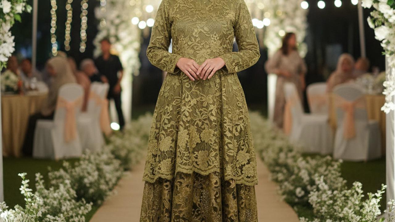 Gamis Batik Brokat Olive Netral