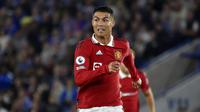 Cristiano Ronaldo membela Manchester United (MU) saat bertanding menghadapi Leicester City dalam lanjutan Liga Inggris 2022/2023, Jumat (2/9/2022) dini hari WIB.&nbsp;(AP Photo/Rui Vieira)
