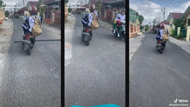 Rangka Motornya Patah, Pria ini Tetap Asyik Mengendarai Motornya