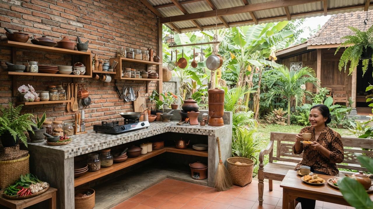 Model Dapur Terbuka dengan Dinding Bata Ekspos