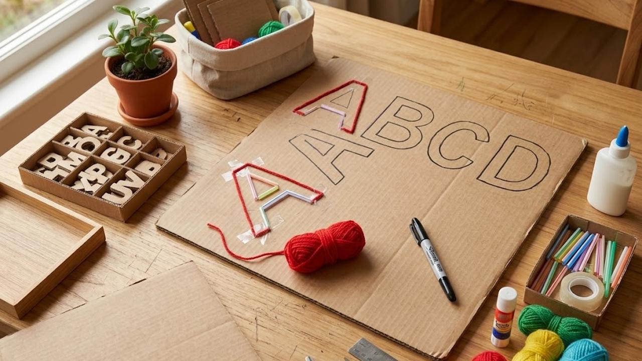 Cara membuat papan belajar huruf dari kardus