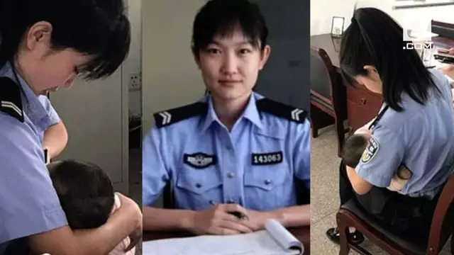 Hao Lina, seorang polisi wanita di China menyusui bayi tersangka kejahatan yang sedang menjalani sidang. Tindakan ini dipuij warganet.