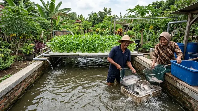 Cara Membuat Kolam Gurame Sekaligus Menanam Kangkung/AI Generated