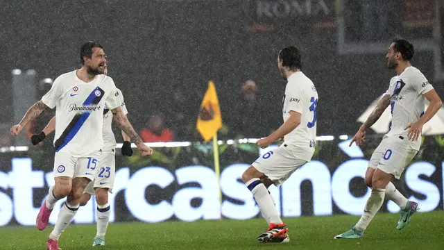 Selebrasi pemain Inter Milan kala melawan Roma di Liga Italia