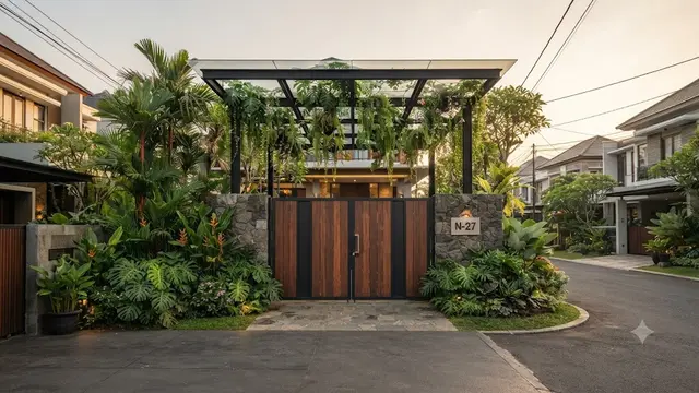 Desain Gerbang Rumah Bergaya Tropis Modern