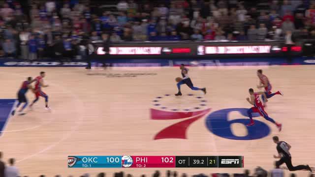 Berita video game recap NBA 2017-2018 antara Oklahoma City Thunder melawan Philadelphia 76ers dengan skor 119-117.
