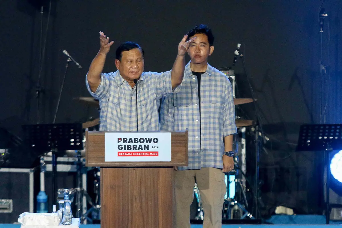 Momen Pidato Kemenangan Hasil Hitung Cepat Pasangan Prabowo-Gibran di Istora Senayan Jakarta