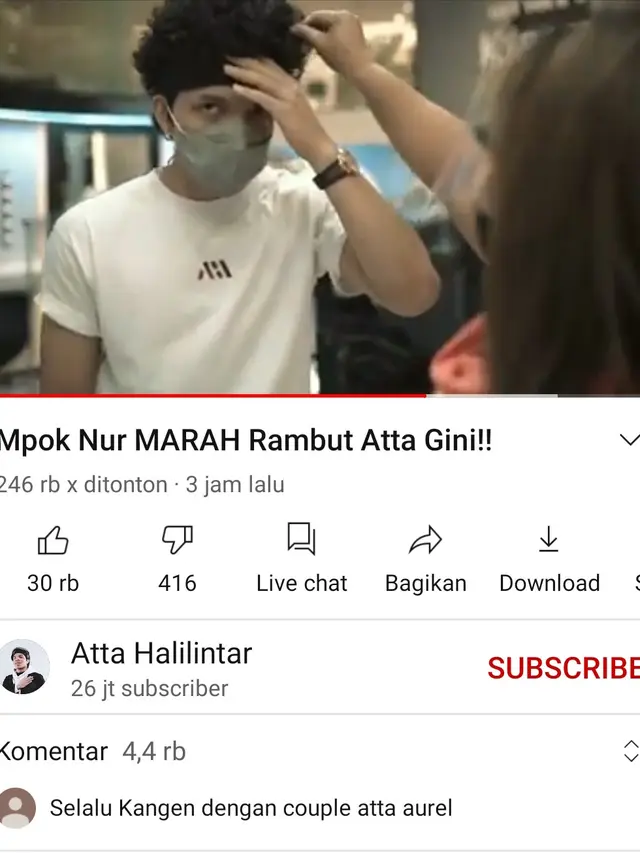 Unggahan Atta Halilintar. (Foto: YouTube Atta Halilintar)