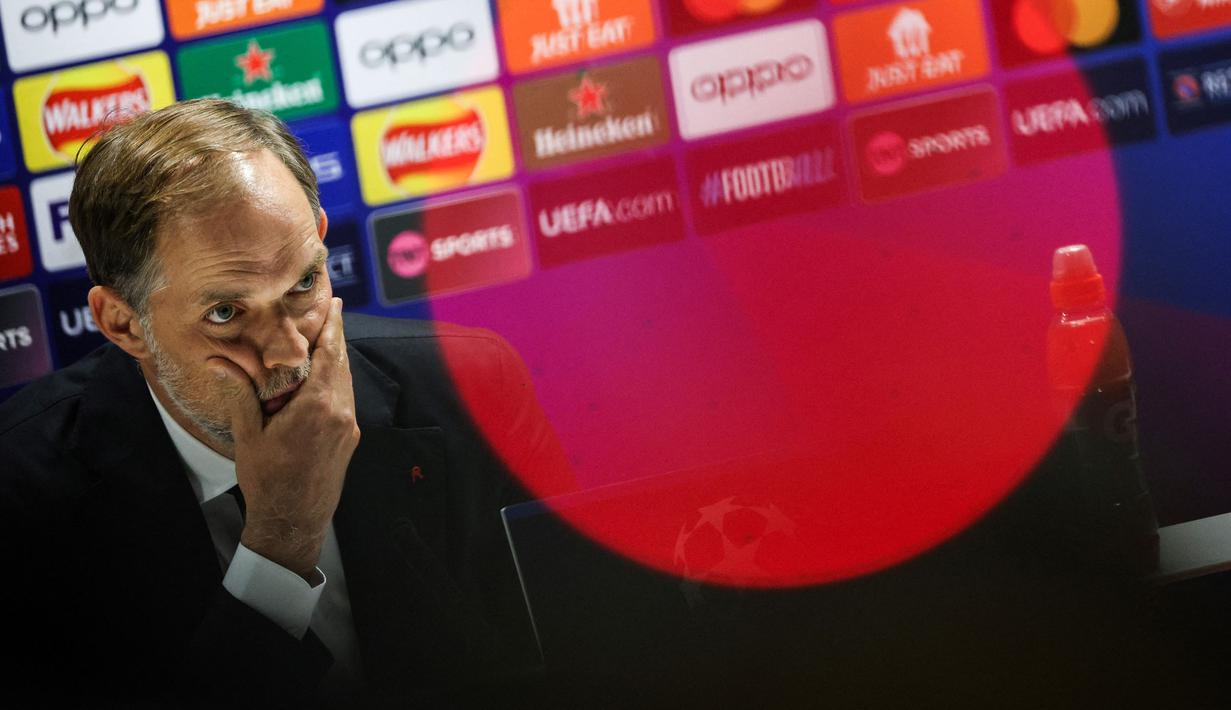 Foto file ketika Thomas Tuchel (Pelatih kepala Bayern Munich) saat ia berbicara dalam sebuah konferensi pers menjelang pertandingan sepak bola leg pertama perempat final Liga Champions UEFA melawan Arsenal, di Stadion Emirates, London, pada 8 April 2024. (Adrian DENNIS/AFP)
