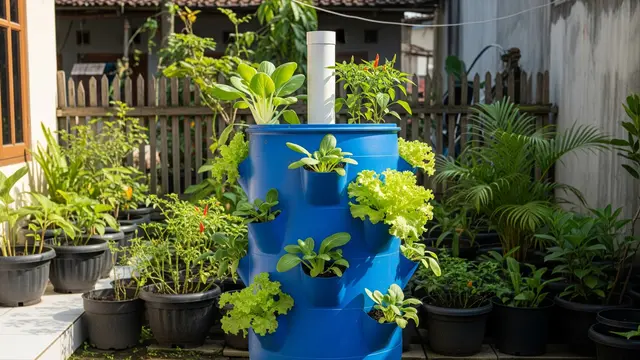 Cara Buat Tower Garden Pakai Tong Bekas
