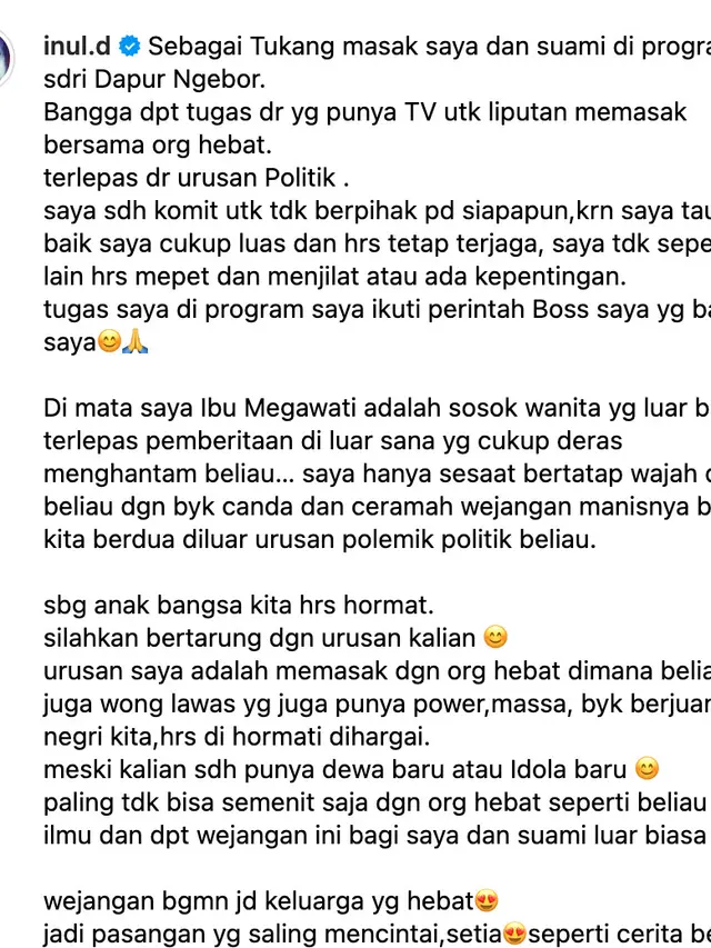 Unggahan Inul Daratista. (Foto: Dok. Instagram @inul.d)