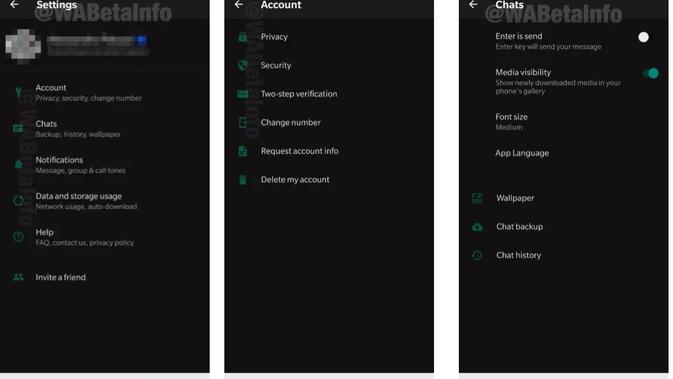 Dark Mode di WhatsApp untuk Android (Foto: @WABetaInfo)