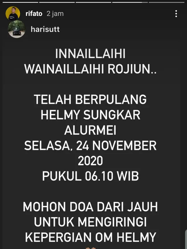 Unggahan Rifat Sungkar. (Foto: Instagram @rifato)