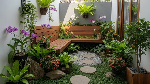 Model Bangku Kayu yang Menyatu dengan Area Tanam