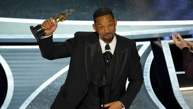 Will Smith di Piala Oscar 2022. (AP Photo/Chris Pizzello)