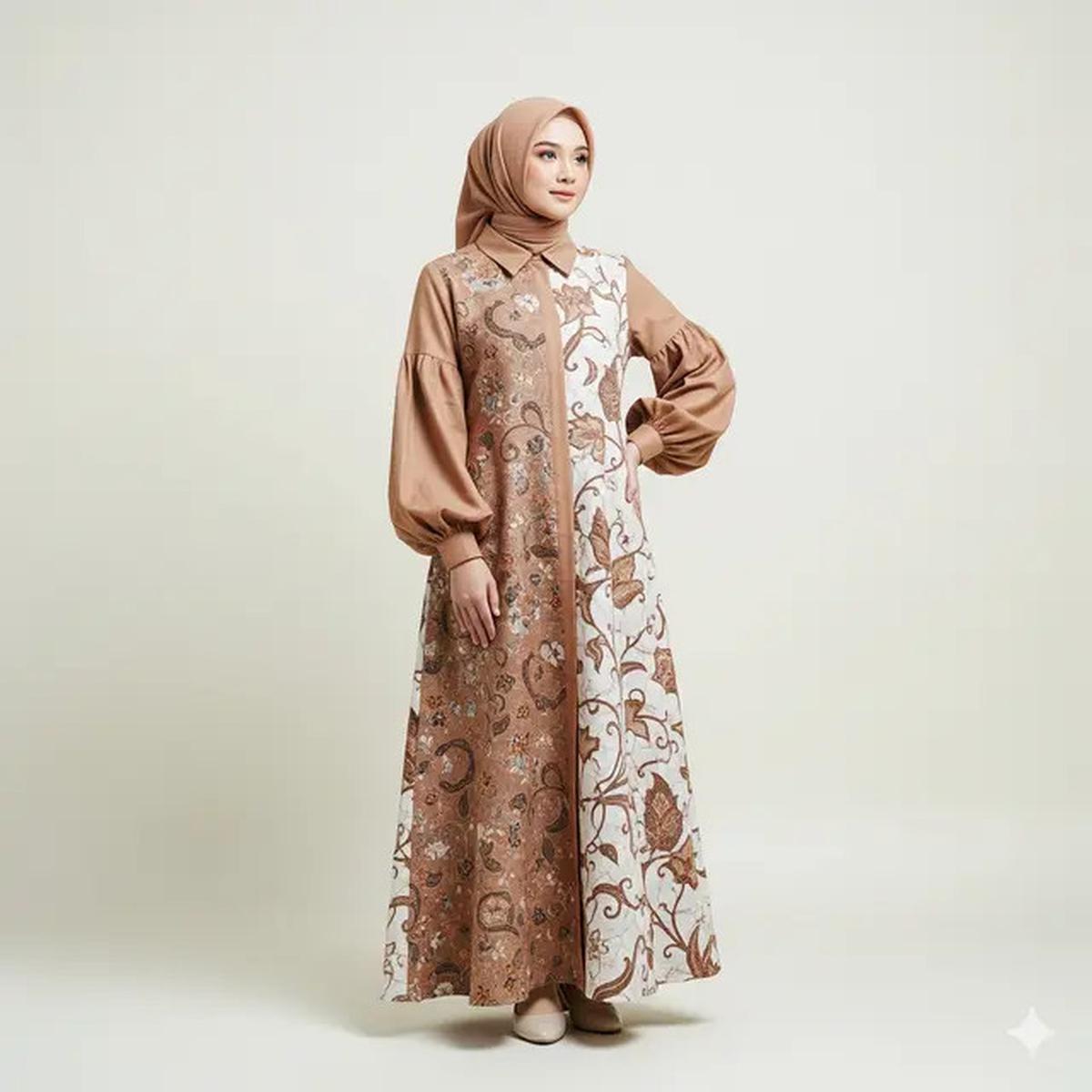 7 Model Gamis Batik Kombinasi Kain Polos Tren 2025, Tampil Anggun dan Modern
