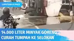 Alami rem blong, truk tangki pengangkut minyak goreng curah terguling di Ciamis, Jawa Barat. Ribuan liter minyak goreng curah tumpah ke jalan dan selokan. Aji mumpung karena harga minyak sedang mahal, warga langsung ambil dengan wadah.