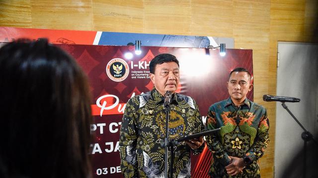 Menteri Koordinator Bidang Politik dan Keamanan (Menkopolkam), Jenderal Polisi (Purn.) Budi Gunawan bersama Kepala BNPT, Komjen. Pol. Eddy Hartono di Auditorium Perpusnas (Istimewa)