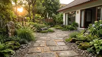 10 Inspirasi Taman Batu di Halaman Rumah yang Sekaligus Meminimalkan Genangan Air