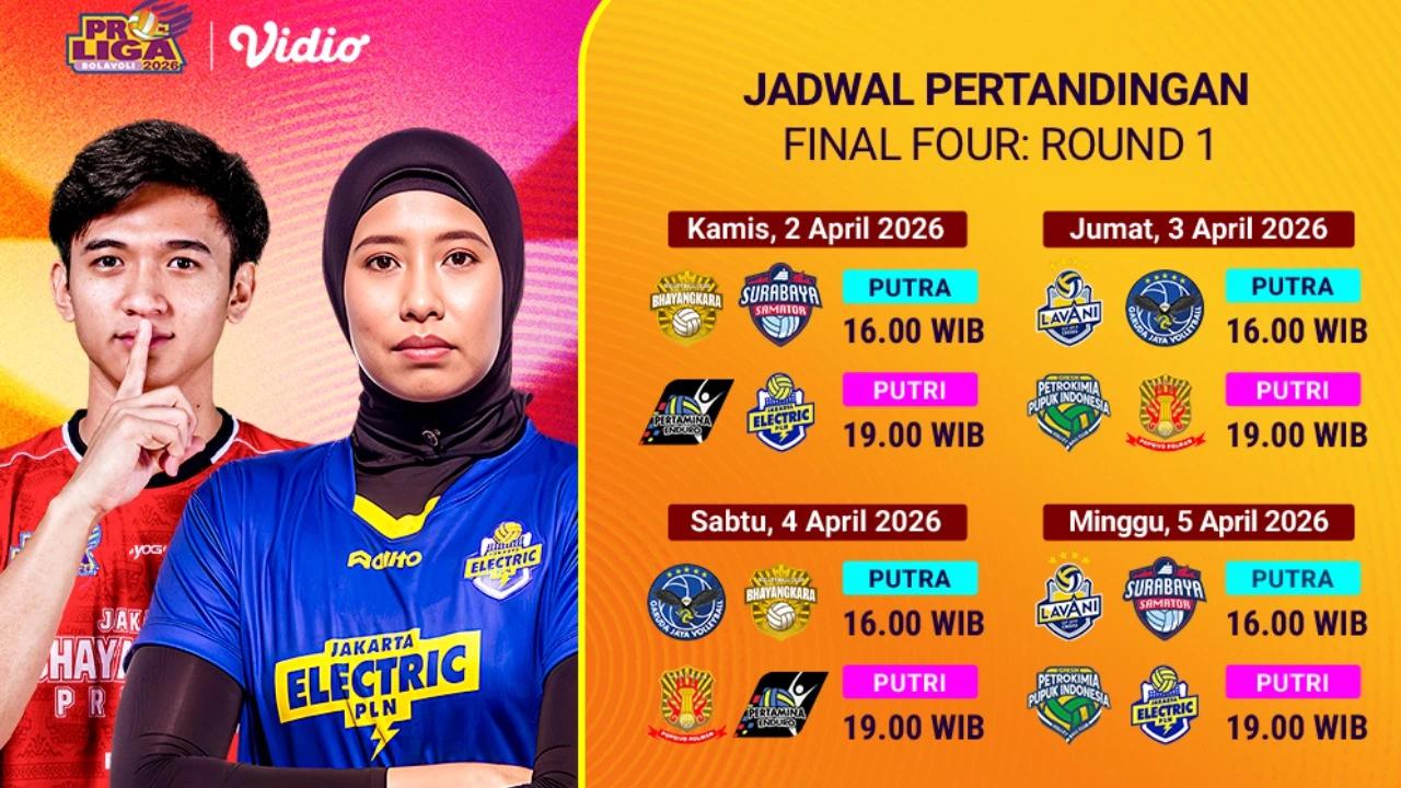 Jadwal Live Streaming Final Four Proliga 2026 Round 1, Eksklusif di Vidio