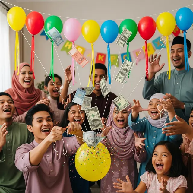 Cara Unik Ambil THR Pakai Tali (Image by Gemini AI)