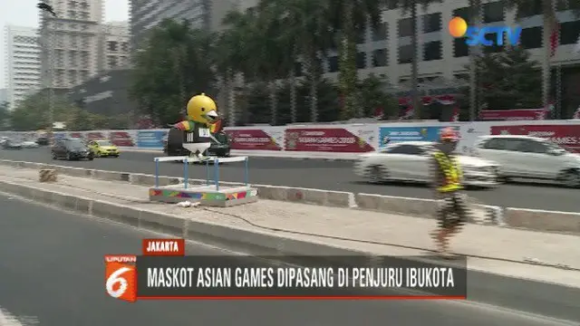 Maskot Asian Games, Bhin-bhin, Atung, dan Kaka, mulai menghiasai ruas jalanan Ibukota.