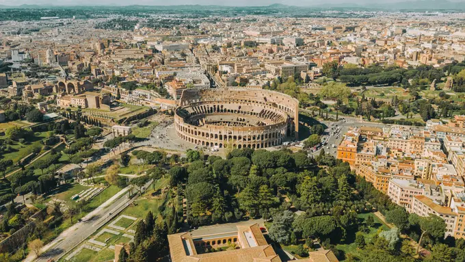Ilustrasi ikon terkenal Colosseum, Roma, Italia