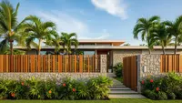 9 Ide Pagar Rumah Batu Alam Kombinasi Kayu untuk Rumah Tropis, Tampil Stylish dan Kekinian