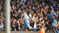 Pemain Manchester City, Kevin De Bruyne merayakan gol ke gawang Chelsea pada pertandingan Liga Inggris di stadion Etihad, Sabtu, (15/1/2022). (AP Photo/Dave Thompson)