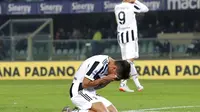 Ekspresi striker Juventus, Paulo Dybala, saat berhadapan dengan Hellas Verona dalam lanjutan Liga Italia 2021/2022, Sabtu (30/10/2021) malam WIB. (Paola Garbuio/LaPresse via AP)