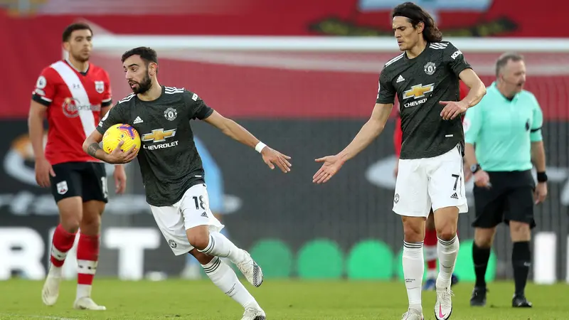 Bruno Fernandes, Edinson Cavani, Manchester United, Southampton