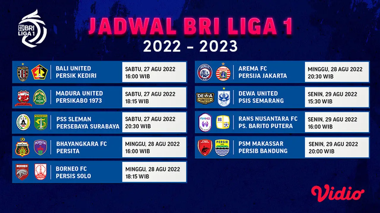 Link Live Streaming BRI Liga 1 Matchweek 7 di Vidio 27-29 Agustus : Terjadi Pergeseran Posisi Klasemen Sementara