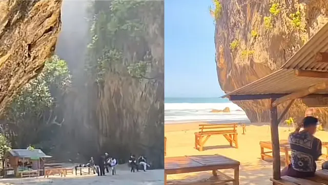 Suasana di Pantai Gua Langir yang ada di Banten