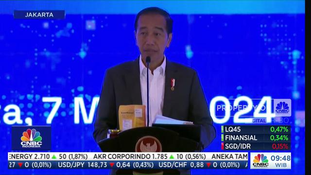 Presiden Joko Widodo (Jokowi) dalam acara BRI Microfinance Outlook 2024, di Jakarta, Kamis (7/3/2024). (Arief/Liputan6.com)