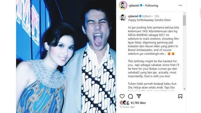 Daniel Mananta Ucap Selamat Ultah ke-41 untuk Sandra Dewi