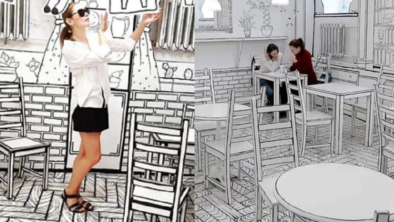 Viral, Desain Kafe 2D Bikin Pengunjung Berada di Dalam Buku Gambar