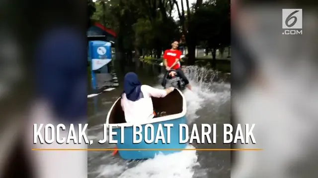 Ingin merasakan sensasi menaiki jet boat, Mahasiswi ini membuat boat dari bak bekas.