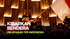 Berita Video, Menteri PUPR sekaligus CdM Asian Games 2022 (Basuki Hadimuljono) mengibarkan bendera Indonesia saat pelepasan kontingen Indonesia untuk Asian Games 2022 pada Selasa (19/9/2023)