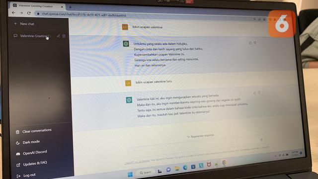 OpenAI ChatGPT untuk ucapan Hari Valentine