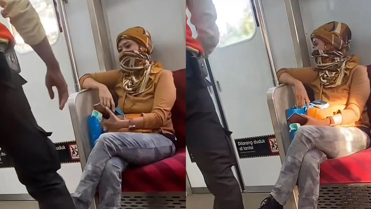 Seorang ibu bercadar bersitegang dengan petugas di Kereta Commuterline Jabodetabek karena menolak memakai masker