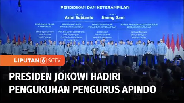 Presiden Joko Widodo menghadiri pengukuhan Dewan Pimpinan Nasional Asosiasi Pengusaha Indonesia, atau APINDO masa bakti 2023-2028. APINDO akan mengedepankan program pengentasan stunting dan UMKM merdeka.