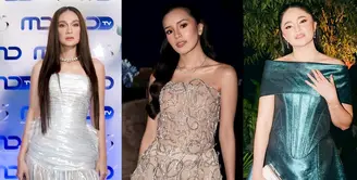 Syifa Hadju tampil anggun dalam strapless gown berwarna putih dengan detail salur mutiara yang memberi kesan klasik dan elegan. [@cuttaryofficial].
